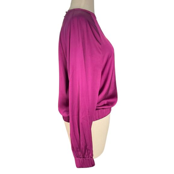 The Drop x Balamoda Plum Silky Long Sleeve Blouse Women’s Size Small High Neck - Picture 4 of 9